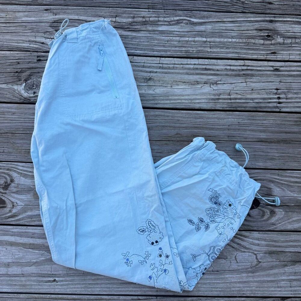 Y2K Arizona Baby Blue Floral Wide Leg Parachute Cargo Pants Size 7